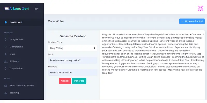 Ai Lead Gen Generate content