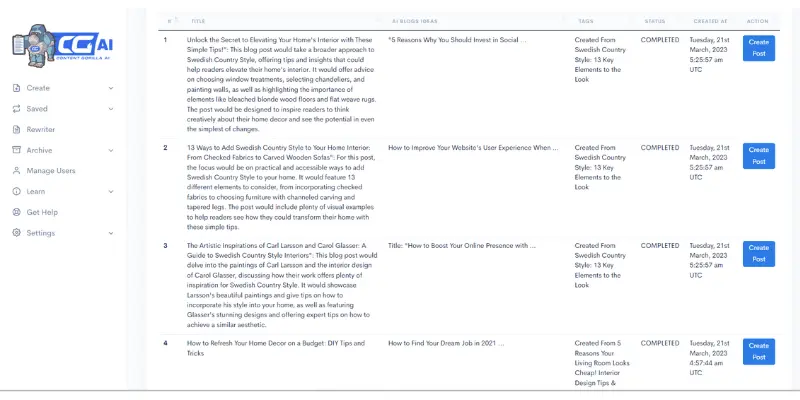 Content Gorilla AI 2.0 short contents