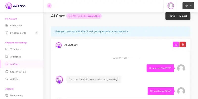 AiPro AI chat