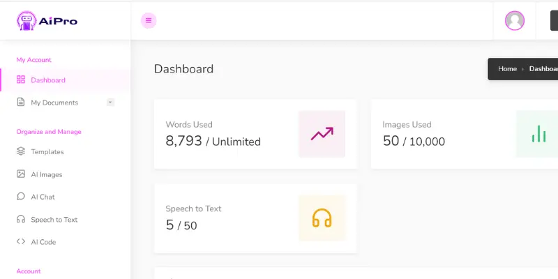 AiPro dashboard