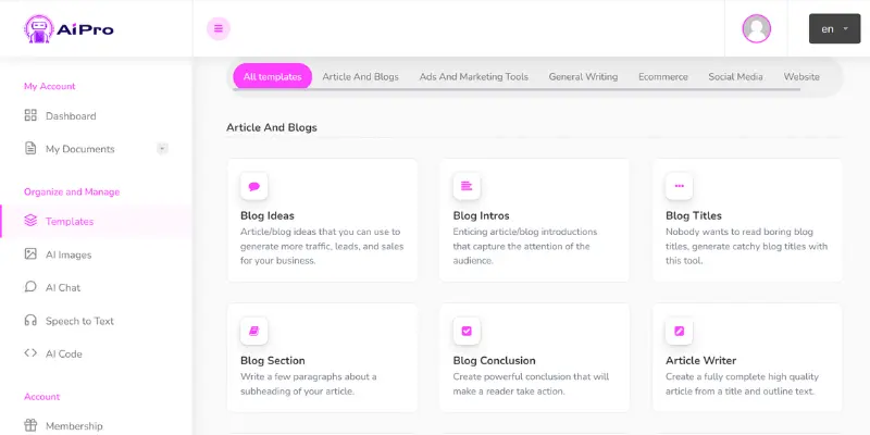 AiPro templates