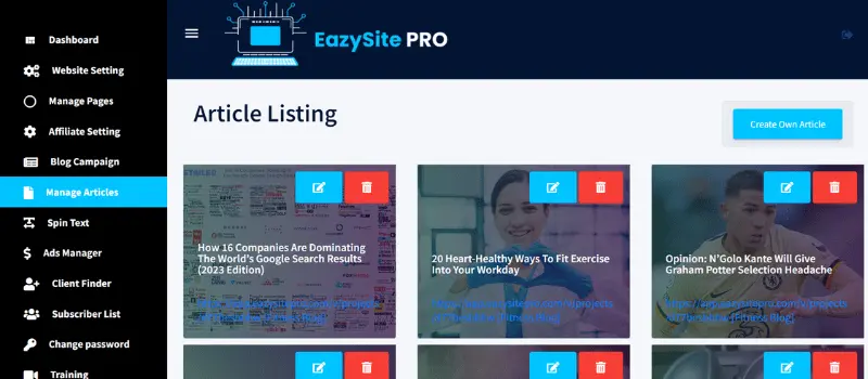 EazySitePro Article listing