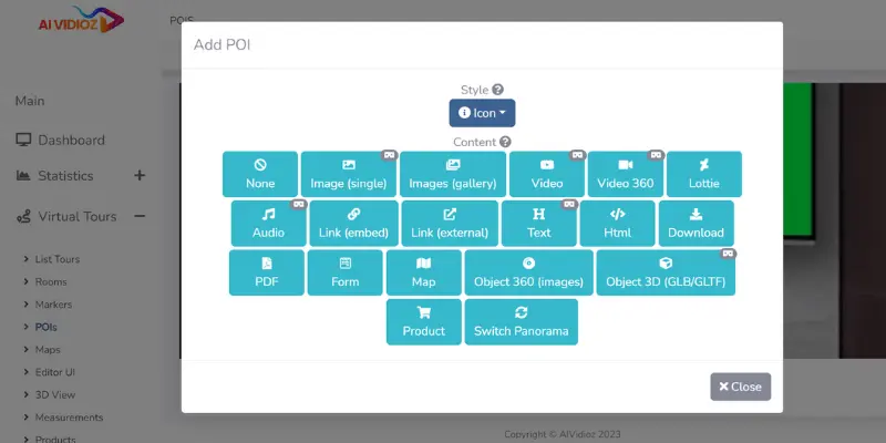 AI Vidioz Interactive elements