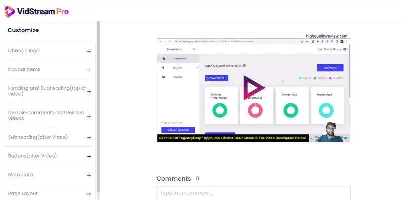 VidStream Pro landing page